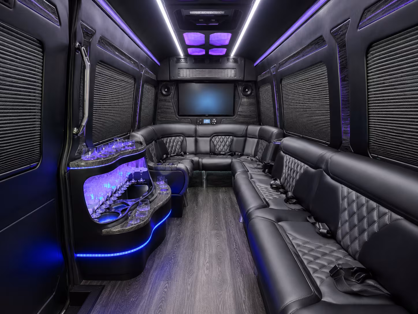 los angeles 40 passenger party bus inside